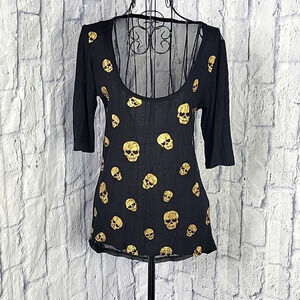 BLACK GOLD SKULLS Semi‎ sheer/Sheer Blouse